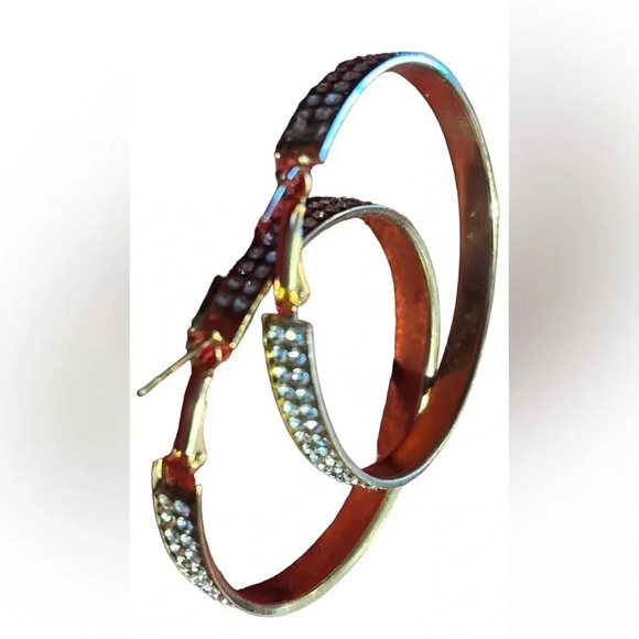 Vintage 18  carat Seoul Stones gold tone large bling hoops earrings - Picture 15 of 15